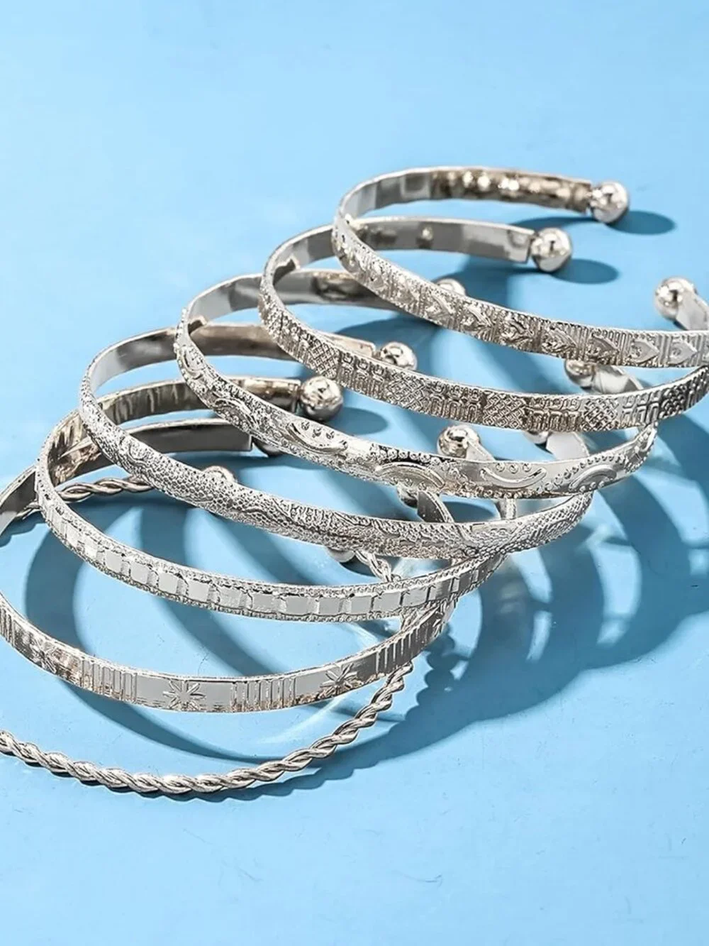 Silver Bangle Bracelet For Women 14k Plated Multi Layer Cuff Bracelets Set Trend_4